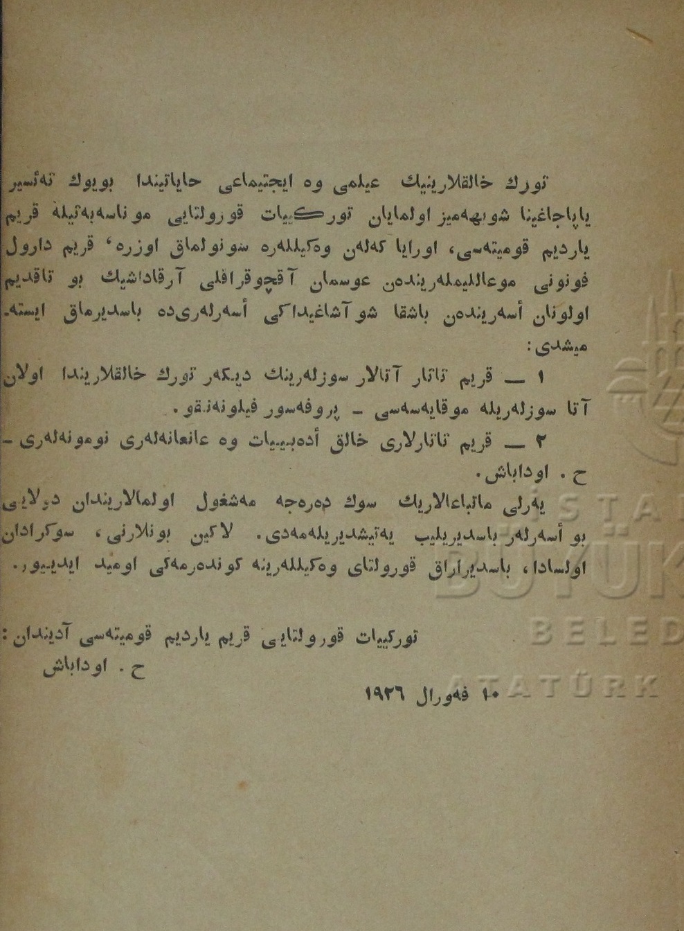 Görsel 3. Habibullah Temircan Odabaşnıñ yazğanı kitabnıñ taqdim yazısı 1